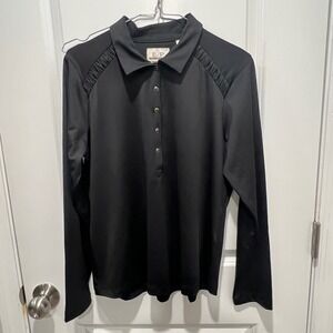EP‎ Pro Women Long Sleeve Golf Polo Tour Tech Black Ruched Shoulder Size L